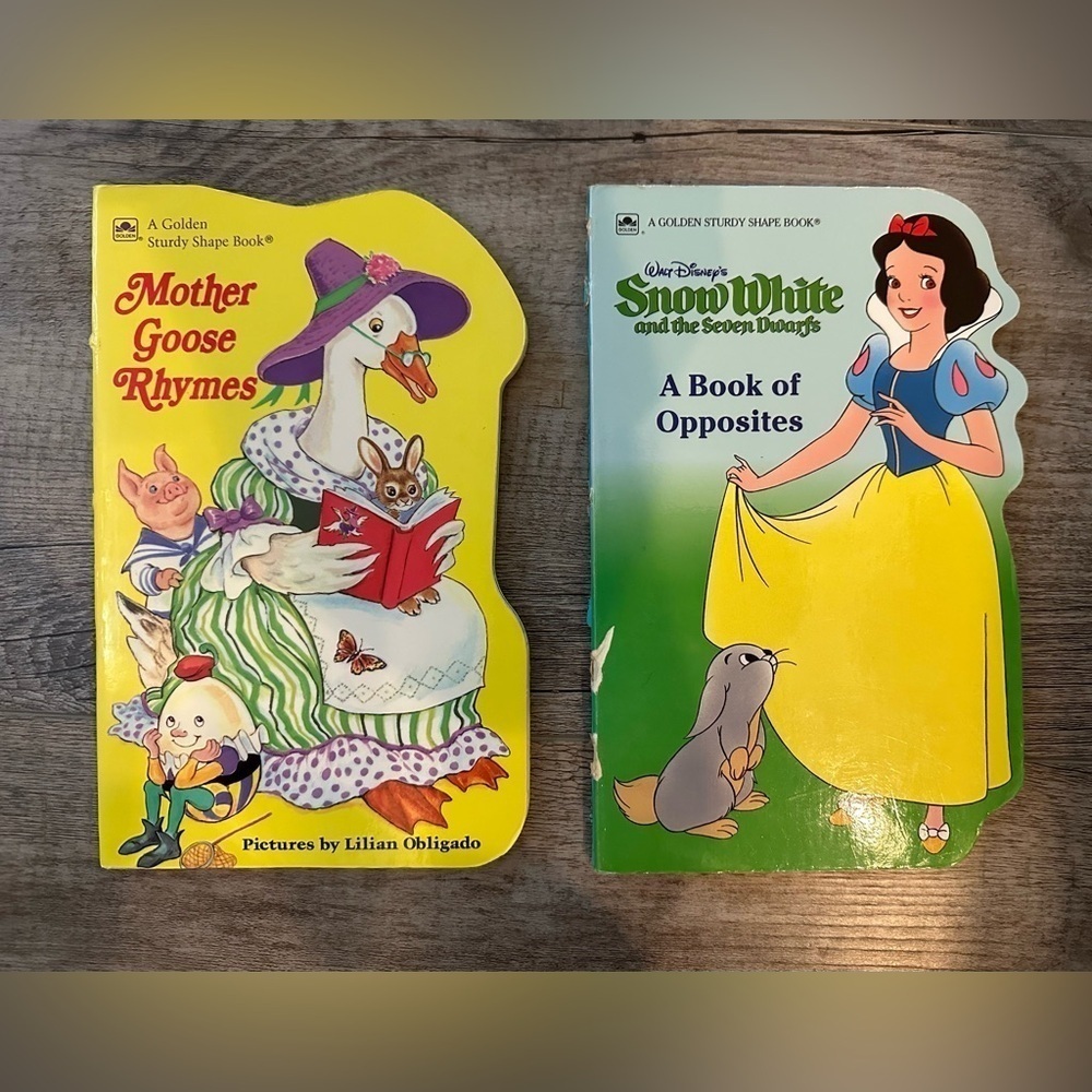 Vtg Disney’s Snow White & the 7 Dwarfs + Mother Goose Rhymes Golden Shape Books